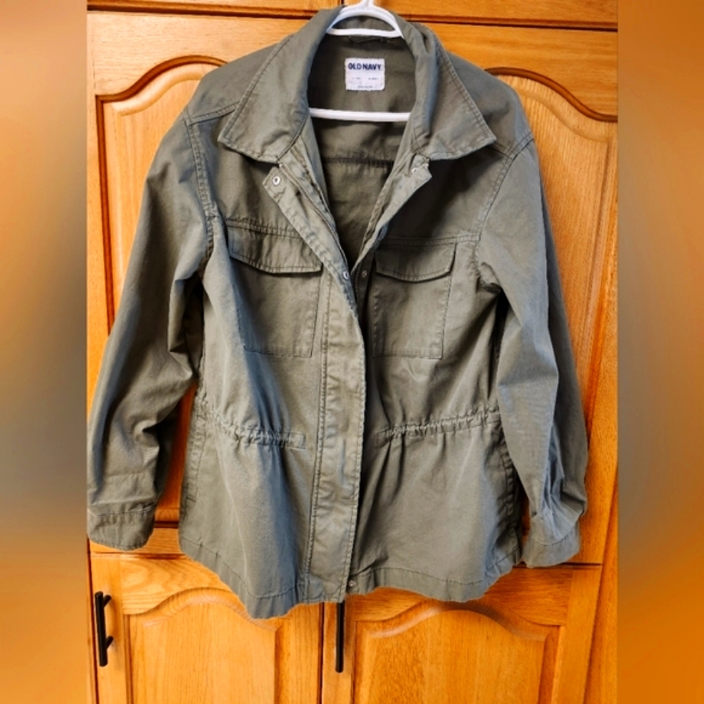 Womens Old Navy 100% Cotton Army Green Utility Jacket Size M Tall